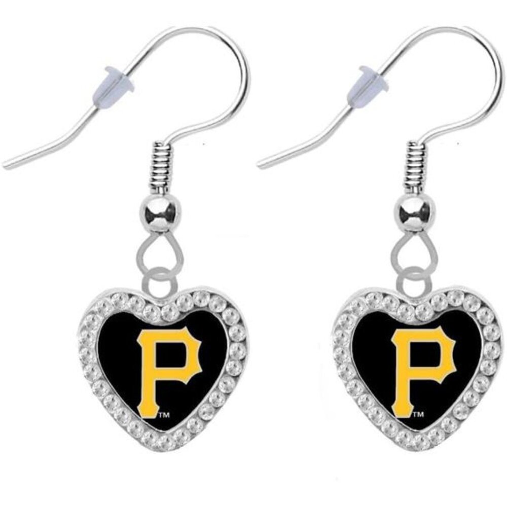 NEW WOMENS PITTSBURGH PIRATES CRYSTAL HEART EARRINGS MLB BASEBALL DANGLE DROP‎